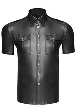 AT Herren Wetlook-Shirt H011 T-Shirt Männer Shirt mit Knopfleiste Hemd aus Wetlook-Material in schwarz von Noir Handmade Dessous, Gr.S bis 10XL, Schwarz, XXL von 1001-kleine-Sachen