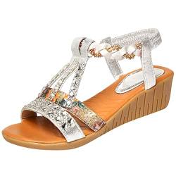 107 Hohe Schuhe Damen Schwarz Frauen Herren Sommer kristallklare Strand-Schuhe Römischen Sandalen Schuhe Damen Gelb Winter (Silver-4, 36) von 107