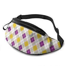 Taillentasche Gelbes Und Violettes Argyle-Muster, Gurttasche Stylisch Gürteltasche Mit Reißverschluss Bauchtasche Für Camping Aktivitäten Wandern 14X35Cm von 177