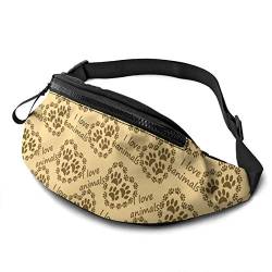 Waist Fanny Pack Ich Liebe Tiere, Umhängetaschen Mode Sporttasche Verstellbarer Taillentasche Für Hundetraining Spazieren Aktivitäten 14X35Cm von 177