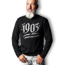 1903SHOP.DE American Bikes Motorrad Langarmshirt Herren/Damen Schwarz M, Longsleeve Logoprint, 100% Baumwolle, Geschenke für Motorradfahrer Männer von 1903SHOP.DE