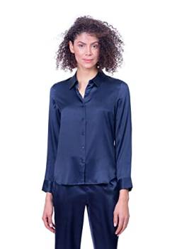 1st American Damen Langarmshirt aus 100% Reiner Seide Mit Knöpfen – Damenbluse Aus Seide Mit Klassischem Ausschnitt Slim Fit von 1st American