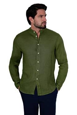 1stAmerican Freizeit Hemd aus 100% Leinen mit Langen Ärmel Slim Fit - Leinenhemd Stehkragen Made in Italy von 1stAmerican