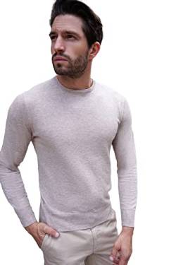 1stAmerican Langärmlicher Pullover Mit Rundhalsausschnitt Für Herren Sand Farbe Aus Seide Und Kaschmir - Feinheit Winter Pullover 14 Größe XXL von 1stAmerican