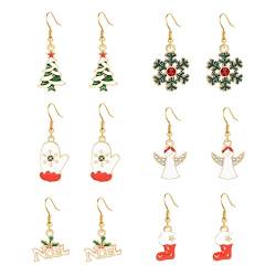 2022 6 Paar Weihnachtsohrringe für Frauen Feiertagsohrringe für Frauen Weihnachtsbaum Schneeflocke Ohrringe Set für Frauen Ohrringe Zubehör (Gold, One Size) von 2022