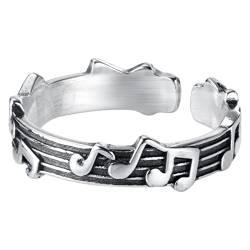 2022 925 Sterling Silber Band für Frauen Noten oxidierter Musiknote Ring Musikliebhaber Schüler Lehrer Schmuck Geschenke Männer Ringe (A, One Size) von 2022