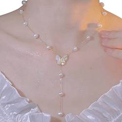 2022 Diamant besetzt Perlen Halskette weibliche Retro Mode Temper Bogen Anhänger Clavickkette Einfachkette Kinder Ketten Medaillon (Sliver, One Size) von 2022