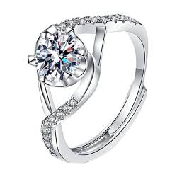 2022 Die Morsan Diamond Six Ring Lady Einfache Persönlichkeit Ring Persönlichkeit Einfache Ohrringe Verstellbarer -Verlobungs-Hochzeits-Fingerring für Frauen Muffin Rings (Silver, One Size) von 2022