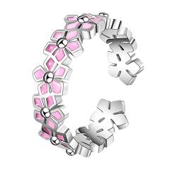 2022 Frauen-Mode-Ring-offene justierbare Ringe rosa Blumen-Ring-nettes Mädchen-Ring-Geburtstags-Geschenk Türrahmen Ringe (Pink, One Size) von 2022