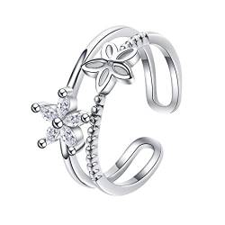 2022 Frauen-Ring-kleine Blumen-offener Verstellbarer Ring-Weihnachtsschmucksache-Geschenk-Frauen-Mädchen Alu Ringe Set (Silver, One Size) von 2022