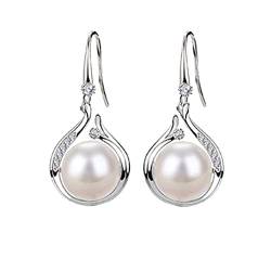 2022 Große Perlen-Strass-Ohrringe dünne baumelnde Silber-Perlen-Elegante Strass-Ohrringe, die Frauen-Schmucksache-Perlen-Ohrringe für Frauen Wedding sind Schicke Ohrringe (Silver, One Size) von 2022