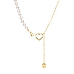 2022 Hearth Anhänger Halskette für Frauen Perlenkette Herz zu Herz Halskette für Frauen Teenager Mädchen Quaste Halsband Halskette Jungs Ketten Silber (Gold, One Size) von 2022