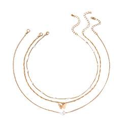 2022 Kreatives Geschenk Einfache Schmetterling Anhänger Mädchen Geschenk Schlüsselbein Kette Mode Perlenkette Dreischichtige Halskette Set Weiblich Halskette Liebe (Khaki, One Size) von 2022