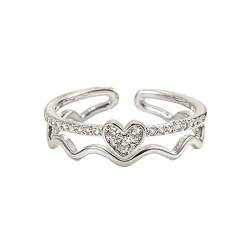 2022 Liebes-Ring-Herz-Wellen-Form-kundengebundener Mikro pflastern Zirkon-Silber-Verlobungsring für Frauen Coole Herren Ringe Schmuck (Silver, One Size) von 2022