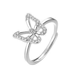2022 Mode Verlobungsring Splitter Schmetterling mit Ziron Ring Ehering kann Verstellbarer Schmuck für Frauen und Mädchen Sein Ringe Silber Veret (Silver, One Size) von 2022