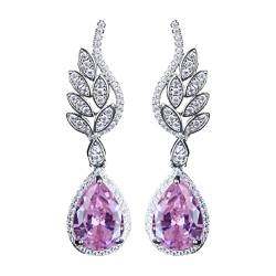 2022 Ohrringe mit Wassertröpfchen eingelegt Rosa Diamantohrringe weiblich Silber Veret Ohrringe (Pink, One Size) von 2022