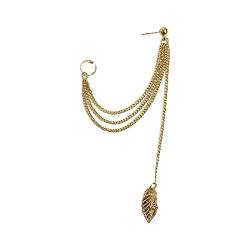 2022 Quaste Ohrmanschette Crawler Climber Ohrring für Damen Mädchen Herren Edelstahl Knorpel Kleine Hoop Wrap Vine Clip On Feather Leaf Multi Layered Chain Drop Modeschmuck Kette Und (Gold, One Size) von 2022