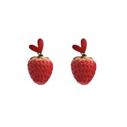 2022 Roter Erdbeerohrring für Frauen, Teenager, Mädchen, niedliche 3D-Acrylfruchtsimulation, Erdbeertropfen, baumelnde Ohrringe Ohrringe Dezent (Red, One Size) von 2022