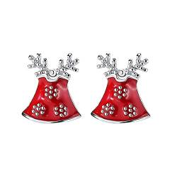 2022 S925 Sterling Silber Weihnachten Schneeflocke Glocke Ohrringe Urlaub kleine frische und süße Temperament Ohrringe Silberne Ohrringe (Red, One Size) von 2022