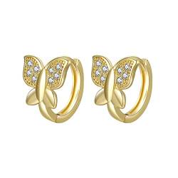 2022 Schmetterlings-Microset-Zirkon-Ohrringe für Teenager-Mädchen Minimalistische Piercing-Ohrstecker Trendige Ohrringe Ohrringe Holz Damen (Gold, One Size) von 2022