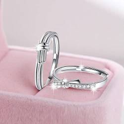 2022 Simple Love Bow Couple Rings EIN Paar einfache Persönlichkeitsringe Offener Ring Mode Persönlichkeit Einfacher Ring Männer und Frauen Süßes Valentinstagsgeschenk Ringe Echt (Silver, One Size) von 2022