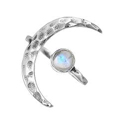 2022 Vintage Sun Moon offener Verstellbarer Ring Eleganter Verlobungs-Ehering für Frauen Ösen Ringe (Silver, One Size) von 2022