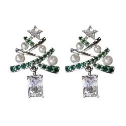 2022 Weihnachtsbaum-farbige -Ohrringe Perlen-Weihnachtsbaum-Perlen-Frauenohrringe Ohrringe Für Mädchen (Silver, One Size) von 2022
