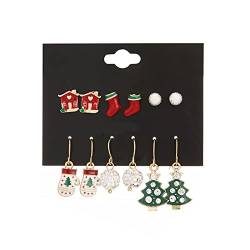 2022 Weihnachtsohrring-Set 6 Stück Rentiere Schneemann-Ohrring-Set Weihnachtsohrring-Geschenk für Mädchen Ohrringe Türkis Silber (Red, One Size) von 2022