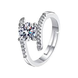 2022 Wunderschöne Eheringe Frauen Schmuck Weiß Ringe Schöner Ring Juwel Legierung Eingelegter Strass Weiblicher Ring Beliebter Exquisiter Ring Einfacher Modeschmuck Tennis Ringe (Silver, One Size) von 2022