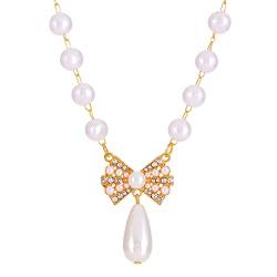 2022 verzierte Perlenkette weibliche Retro Mode Temperament Bogen Anhänger Schlüsselbein Kette einfache Halskette Ketten Basteln Buchstaben (A, One Size) von 2022