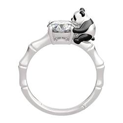 Cartoon Panda Umarmung Strass Ring Silber Umarmung Strass Ring Panda Form Offener verstellbarer Ring Silber Linien Wickelring Minimalistischer Ring Geschenk für Sie Ringe Damen Echt (Silver, One Size) von 2022