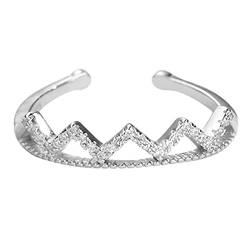 Zweischichtiger stilvoller Ring für Damen, Luxus, einfaches Design, Ring, Zeigefinger, Öffnung, verstellbar, gewellter Ring, minimalistischer Ring, Geschenk für sie, verstellbare (Silver, One Size) von 2022