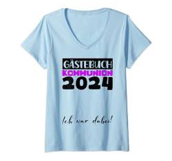 Kommunion Deko Mädchen Jungen Gästebuch Kommunion 2024 T-Shirt mit V-Ausschnitt von 2024 Kommunion Kleider Katholiken Kinder Fest Deko