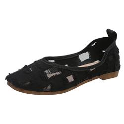 205 Sommer Damenschuhe Pumps Atmungsaktive Schnürschuhe für Damen, Flache Freizeitschuhe Neon Schuhe Damen Absatz (Black, 37) von 205