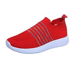 Damenschuhe 41,5 Lässige atmungsaktive Damen-Mode-Slip Loafer auf Sneakers Mesh-Schuhe für Frauen Damen Hohe Schuhe Sommer (Red, 39) von 205