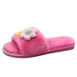 Damenschuhe Sandaletten Hausschuhe Schuhe Keep Toe Flat Women Home Winter Open Furry Warm Flowers Slip-On Damenhausschuh Versand Damen Schuhe (Pink, 39) von 205