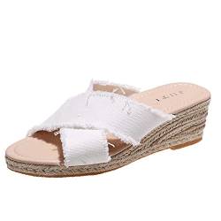 Damenschuhe Sport Plattform und Sandalen mit Absatz Sommermodemarmband für Frauen Keilkreuz-Sandalen für Frauen Kleidung Damen Schuhe (White, 39.5) von 205