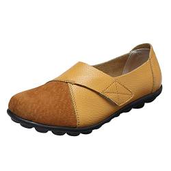 Damenschuhe Weite G Loafer für Damen Casual Slip On Kleid Loafer Bequeme Leder-Fahrschuhe für Damen im Freien zu Fuß Flache Schuhe Schuhe Mit Absatz Für Damen Schwarz (Yellow, 40) von 205