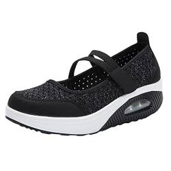 Frühjahr Schuhe Damen Slip On Breathe Mesh Wanderschuhe Damenmode Comfort Wedge Platform Loafers Damen Glitzer Schuhe 42 (Black, 40) von 205