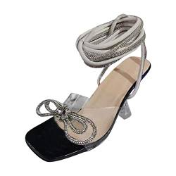 Hoch Schuhe Damen Ausgefallene Sandalen Damenschlaufe Diamant Fersenkreuz Hohe Fashion-Farbe Bogenknoten Yoga Schuhe Damen Rutsch (Black, 39) von 205