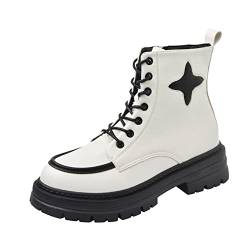 Männer Boots Damenschuhe Mode Runde Zehe Stiefel Plattform Mittelabsatz Blockabsatz Seitlicher Reißverschluss Kurzer Stiefel Regen Schuhe Damen (White, 38) von 205