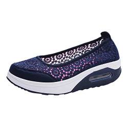 Meer Schuhe Damen Slip On Breathe Lace Flower Wanderschuhe Damenmode Sneakers Comfort Wedge Platform Loafers Hohe Schuhe Damen Sommer Keilabsatz (Blue, 36) von 205