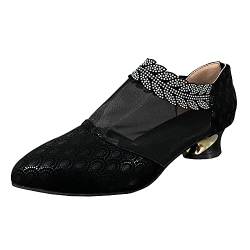 Stoff Schuhe Damen Single Mesh Style kristalline Schuhe Absatz seltsam reizvolle Zehen Frauen Spitzige Frauen Schuhe Damen Retro (Black, 39) von 205