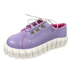 Weiße Damen Schuhe Farbe Schuhe Mode Lace Up Damen Lederschuhe Plattform Feste Freizeitschuhe für Damen Klickpedale Schuhe Damen (Purple, 40) von 205