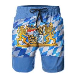 208 Bayern Bayerische Flagge Herren Badehose Schnelltrocknend Trainingshose Freizeit Kurze Hose Mit Mesh Futter Sweatpants 3XL von 208