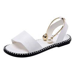 Schuhe Damen Classic Schnalle phänomenale Frauen Zehensandalen rund solide Perle Damenmodeschuh für Frauen Online Shop Damen Schuhe (White, 38) von 222