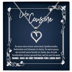 22Feels Cousine Geschenk Mädchen Frauen Schmuck Set Geburtstag Weihnachten - Echt Silber 925 Herz Halskette mit Karte von 22Feels