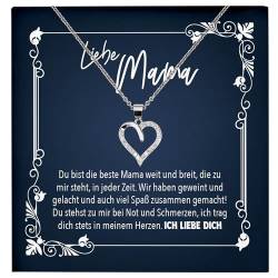 22Feels Liebe Mama Geschenk Geburtstag Muttertag Weihnachten, Mutter Schmuck Set für Frauen - Echt Silber 925 Herz Halskette mit Karte von 22Feels