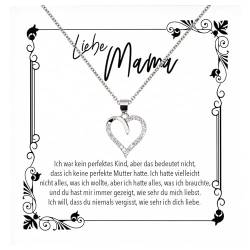 22Feels Liebe Mama Geschenk zum Geburtstag Muttertag, Mutter Schmuck Set für Frauen - Echt Silber 925 Herz Halskette mit Karte von 22Feels