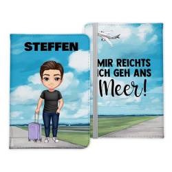 22Feels Reispasshülle Personalisiert Männer Jungs Urlaub Reisen Kinder Etui Reisepass Tasche Namen Invididuell Kunst-Leder Cover Hülle Geschenk Ehemann Papa Sohn Enkel Neffe - Mir Reichts Meer von 22Feels